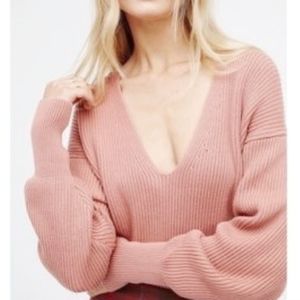 Free People Mauve Pink V Neck Sweater
